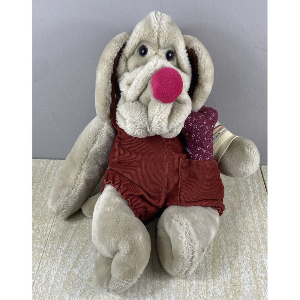 VTG GANZ BROS Toys 1981 WRINKLES 576322  HAND PUPPET Dog  Tan With BONE